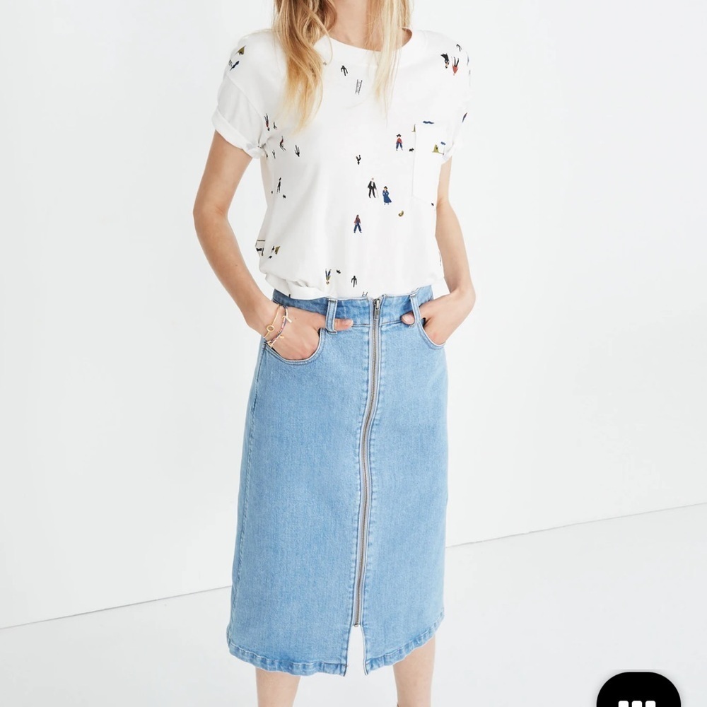 NWT Madewell Denim Zip Midi Skirt in Janice Wash size 25